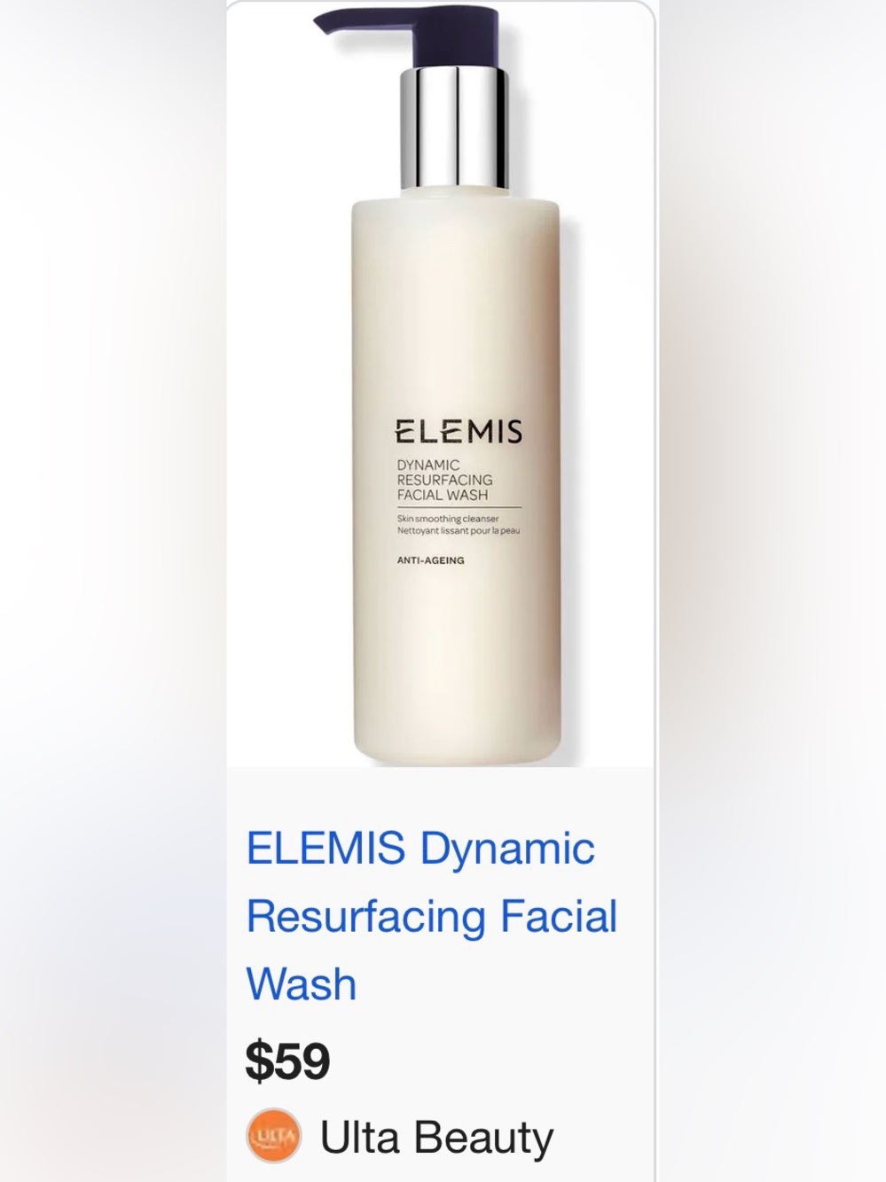 $59 ELEMIS Cream Facial Wash with Navy Pump